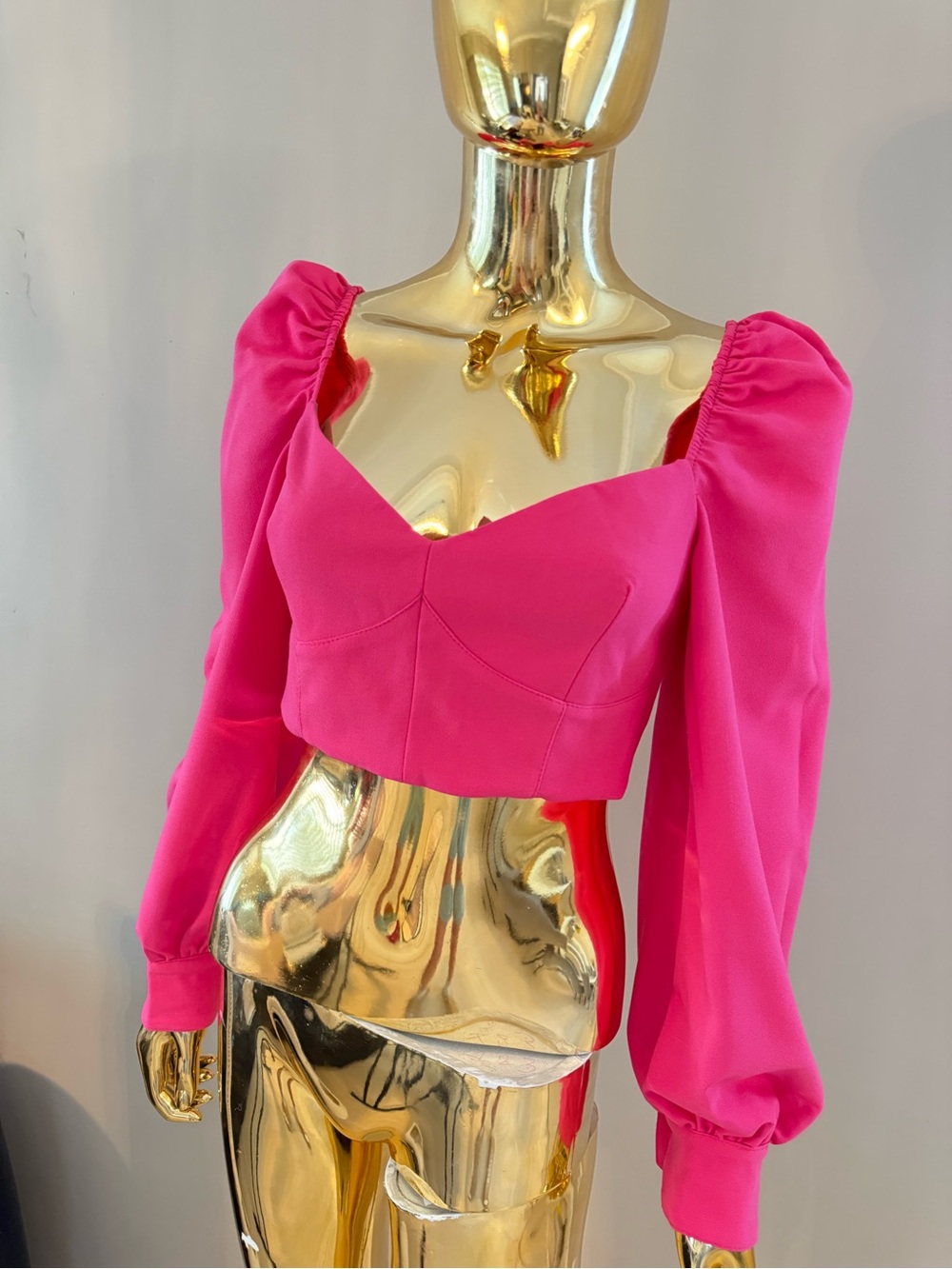 Fuchsia Puff-Sleeve Crop Top